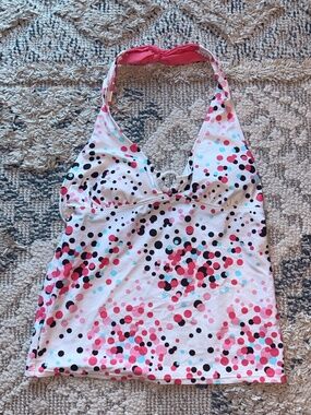 SO Wear it Declare It size L pink brown and blue polka dot halter tankini top